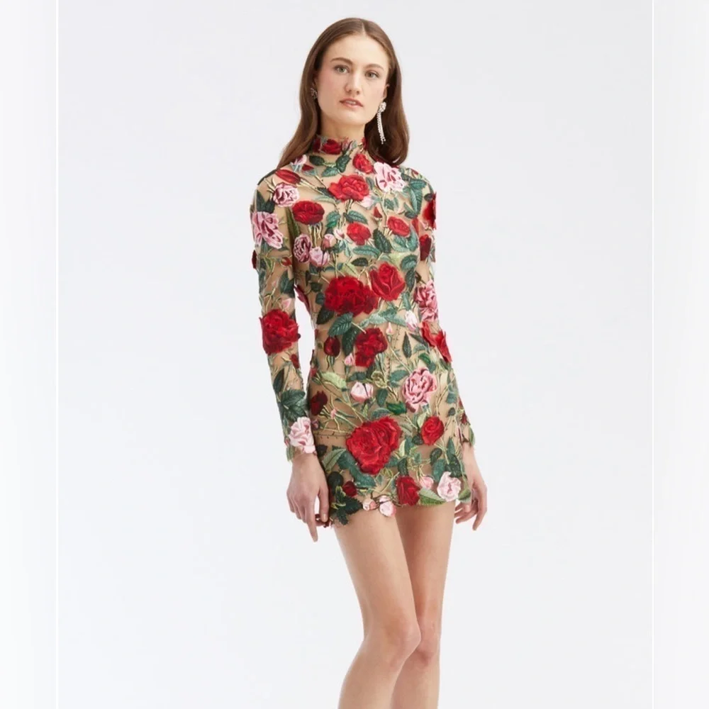 oscar de la renta floral embroidered tulle mini dress Dreamy Pre-Fall 2015 Oscar de la Renta Look 36 Metallic Gold Applique –  Shrimpton Couture